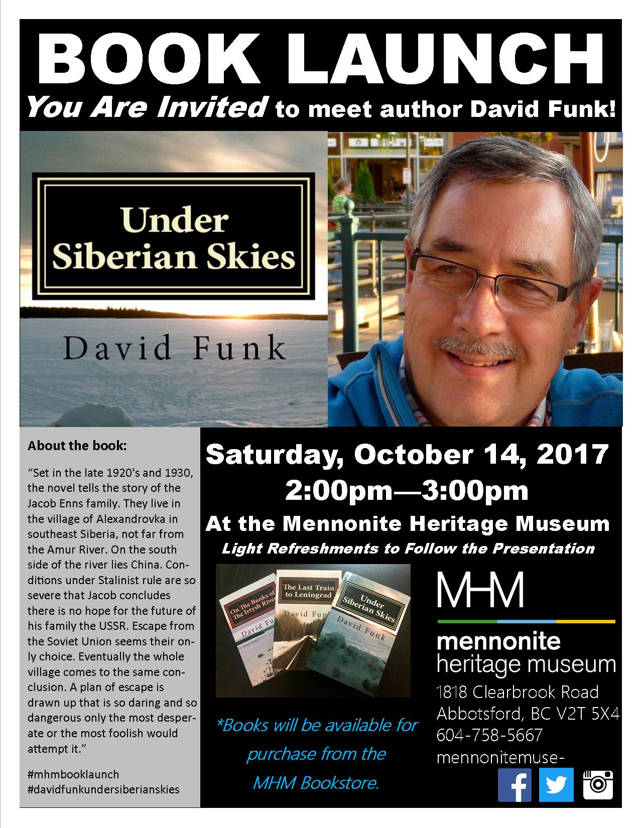 Book Launch “Under Siberian Skies” by David Funk - Mennonite Heritage ...