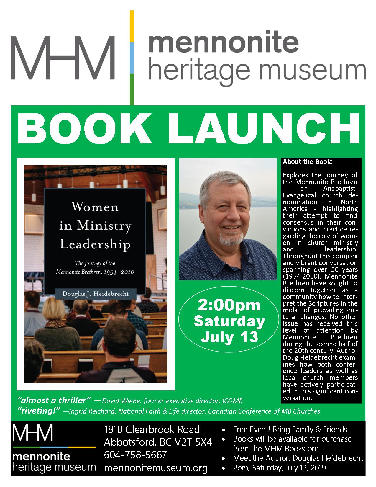 2019 07 13 MHM Book Launch Douglas Heidebrecht Women in Ministry Leadership